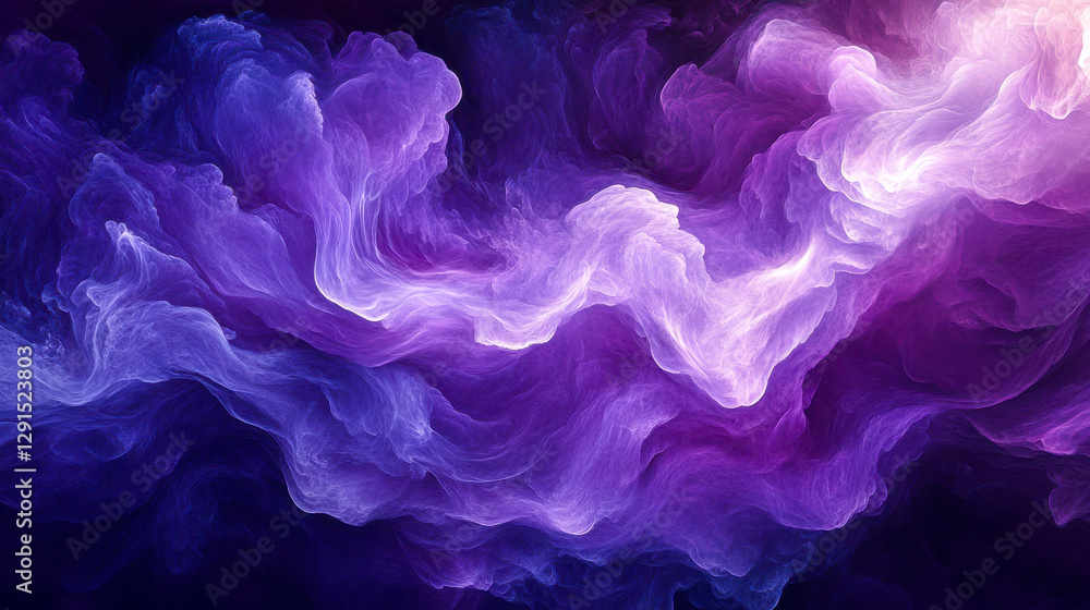 Fototapeta premium Abstract purple smoke swirling in dark background, ethereal and mystical atmosphere