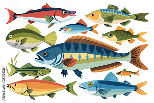 Vector illustration of different types of Freshwater Fish Collection: A Vector Guide to Popular Species