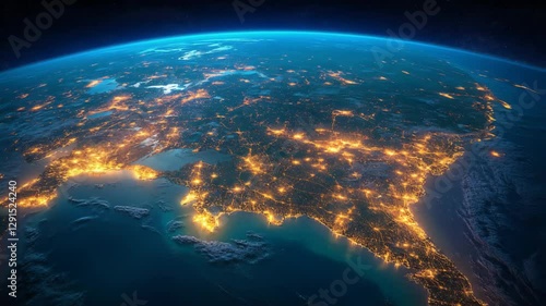 Experience the breathtaking satellite view of Earth, showcasing the southeastern United States bright lights at night, transforming the landscape into a stunning celestial nightscape.