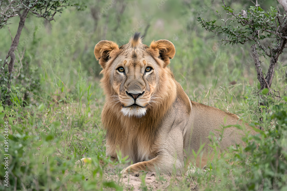 Wild Lion in the africa savannah, big wild male Lion, King of the Animals Wild Lion in the africa savannah, big wild male Lion, King of the Animals