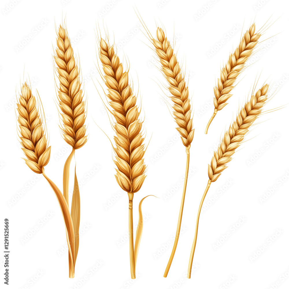 A wheat ear is set against featuring three different angles and perspectives. transparent background png A wheat ear is set against featuring three different angles and perspectives. transparent background png