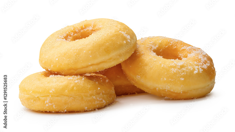 Side view of brown sugar glazed cinnamon donuts in stack isolated on white background with clipping path Side view of brown sugar glazed cinnamon donuts in stack isolated on white background with clipping path