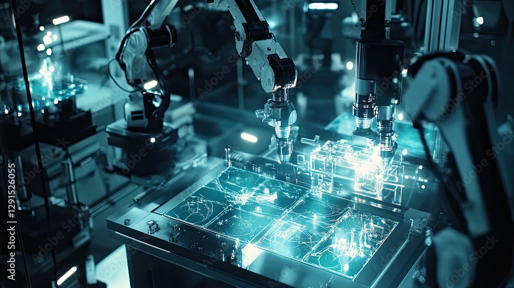 Futuristic Laboratory with Robotic Arms and High-Tech Equipment Futuristic Laboratory with Robotic Arms and High-Tech Equipment