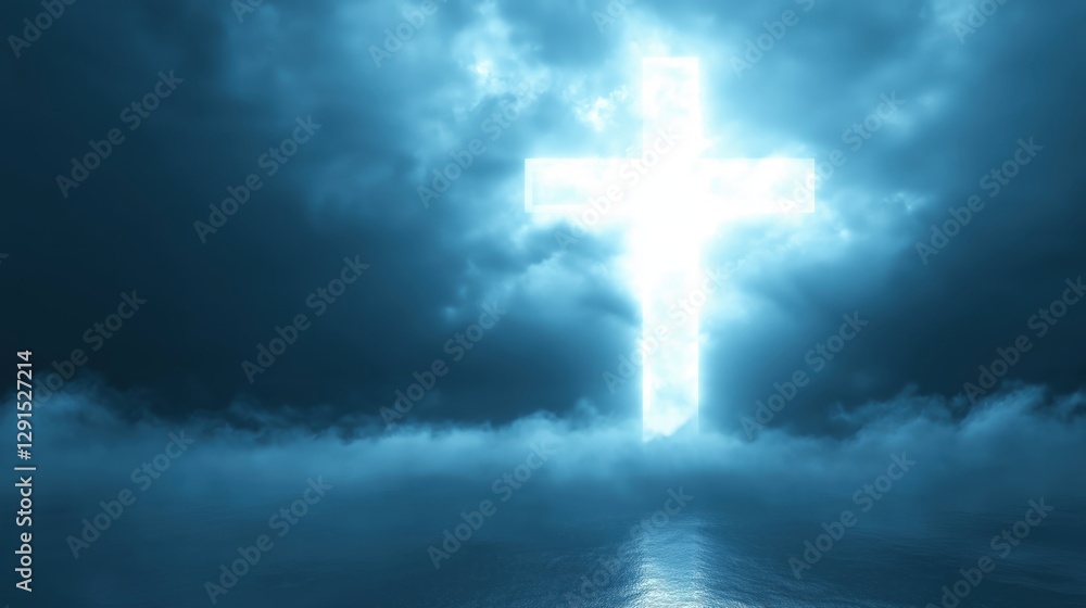 Radiant Glowing Cross Reflecting on Water Radiant Glowing Cross Reflecting on Water