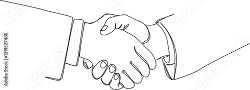 continuous single line drawing of two businessmen shaking hands, line art vector illustration