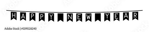 Happy new year bunting flag graphic backgroud in glyph style
