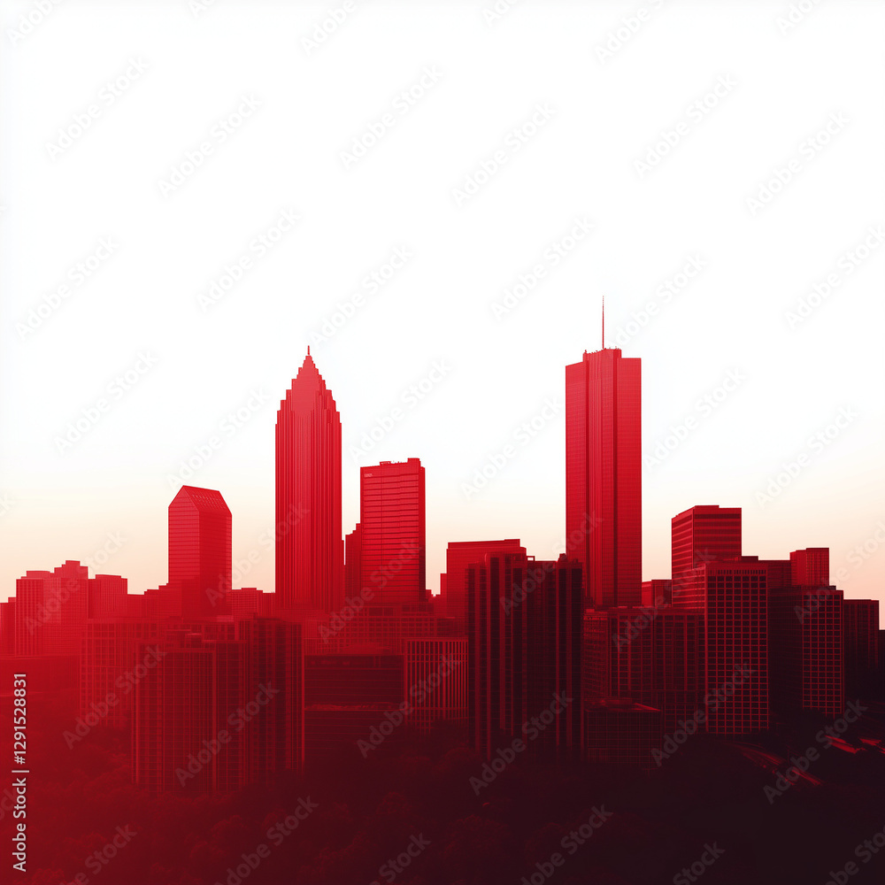 Fototapeta premium 4K PNG of Atlanta, Georgia Skyline in Red, Isolated on Transparent Background