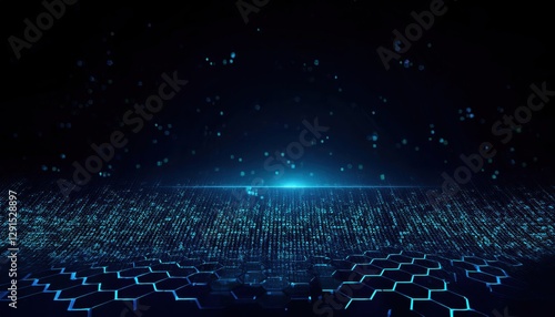 Wallpaper Mural abstract digital futuristic landscape with glowing blue binary code on a hexagonal grid surface Torontodigital.ca