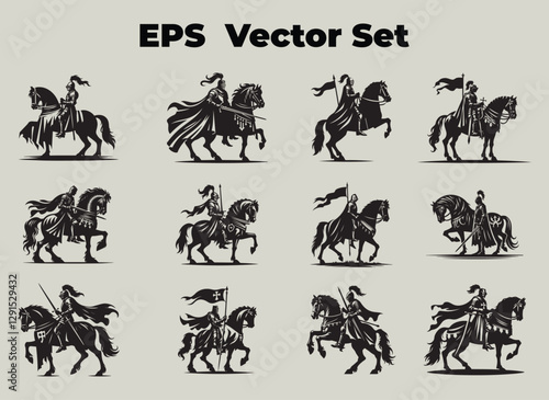 Medieval Knights on Horse Silhouette with Bold and Historic Battle-Inspired Design