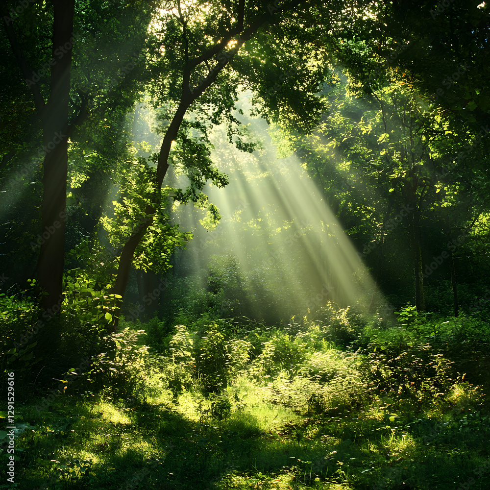 Fototapeta premium Sunbeams in Forest - Nature Photo