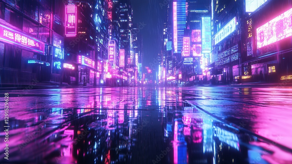 Neon night in a futuristic city Photorealistic 3D illustration Cyberpunkstyle wallpaper Empty street reflecting neon lights in water Beautiful night cityscape with a grunge urban look Neon night in a futuristic city Photorealistic 3D illustration Cyberpunkstyle wallpaper Empty street reflecting neon lights in water Beautiful night cityscape with a grunge urban look