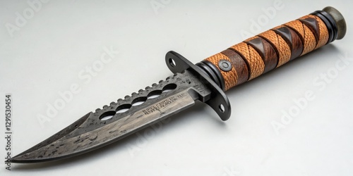Obraz na płótnie Unique handcrafted knife with leather wrapped handle designed for outdoor adventures and survival tasks w salonie