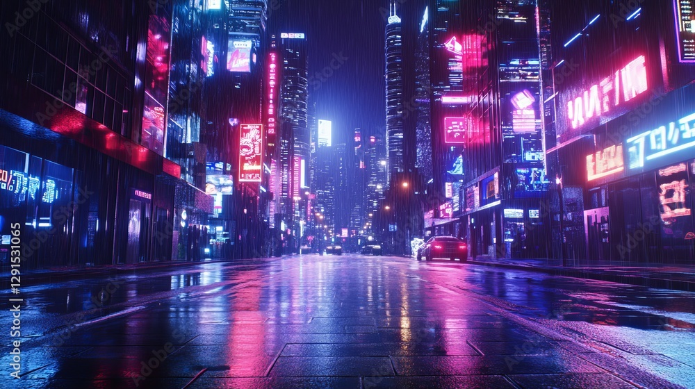Photorealistic 3D illustration of a futuristic cyberpunk city Neonlit empty streets create a stunning night cityscape Urban grunge atmosphere Photorealistic 3D illustration of a futuristic cyberpunk city Neonlit empty streets create a stunning night cityscape Urban grunge atmosphere