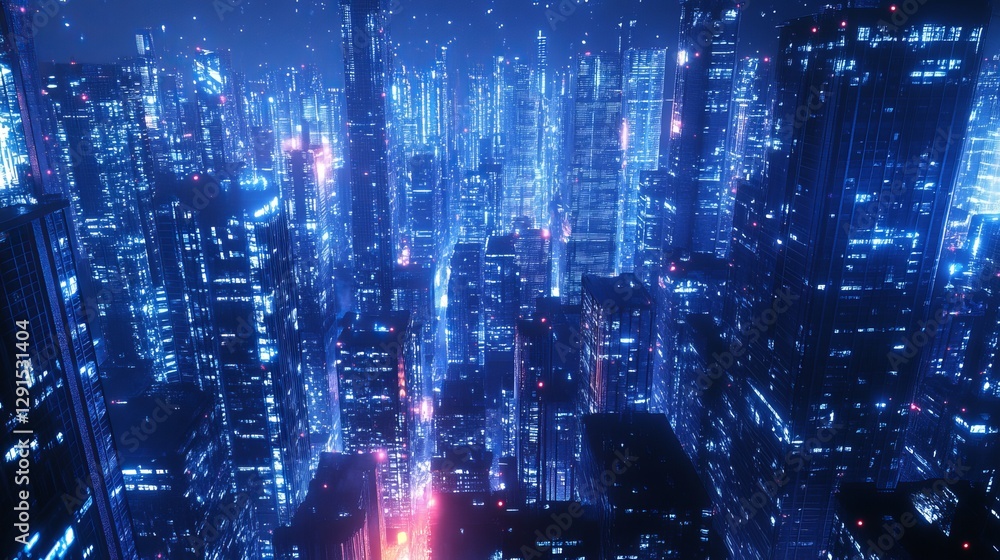 Fototapeta premium Shining urban night view with a scifi aesthetic 3D render