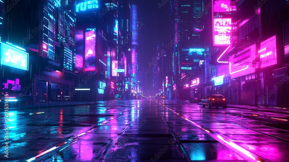 Photorealistic 3D illustration of a futuristic cyberpunk city Neonlit empty streets create a stunning night cityscape Urban grunge atmosphere Photorealistic 3D illustration of a futuristic cyberpunk city Neonlit empty streets create a stunning night cityscape Urban grunge atmosphere