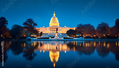 Majestic nighttime view of the u.S. Capitol washington d.C. Architectural photography tranquil waters scenic perspective
