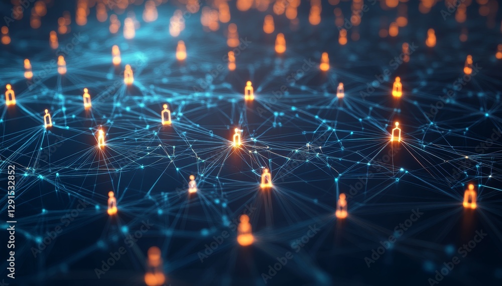 Obraz premium Abstract digital network of glowing human connections for online communication in cyberspace