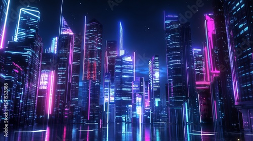 Wallpaper Mural Urban futuristic city illuminated by neon lights at night 3D render Torontodigital.ca