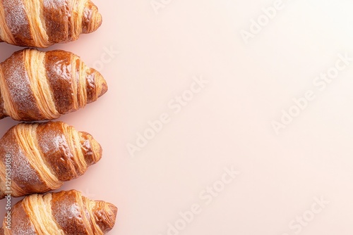 Freshly baked croissants arranged neatly, showcasing golden laye