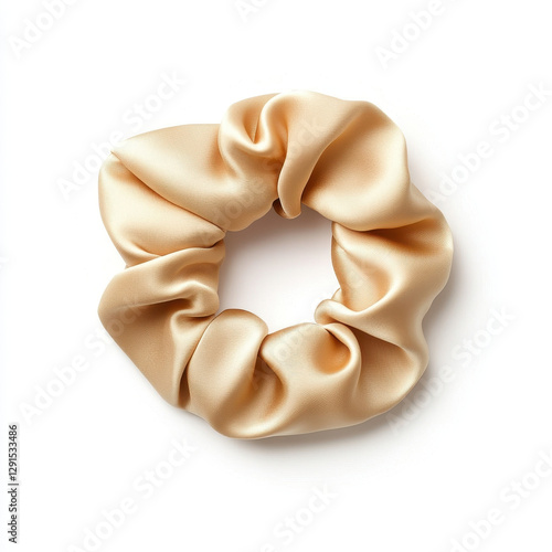 Luxurious silk scrunchie in soft fabric, featuring elegant folds and smooth texture, perfect for stylish hair accessories