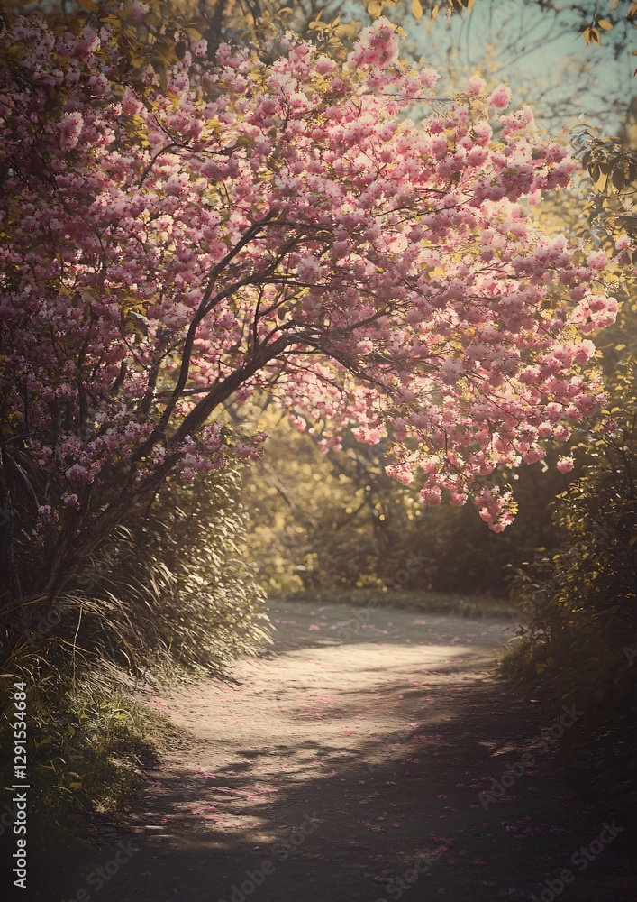 Naklejka premium Vibrant Springtime Scene with Green Meadow and Blue Sky