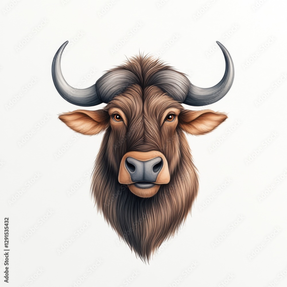 Naklejka premium Realistic illustration of a bull's head showcasing rich textures and detailed features in warm tones