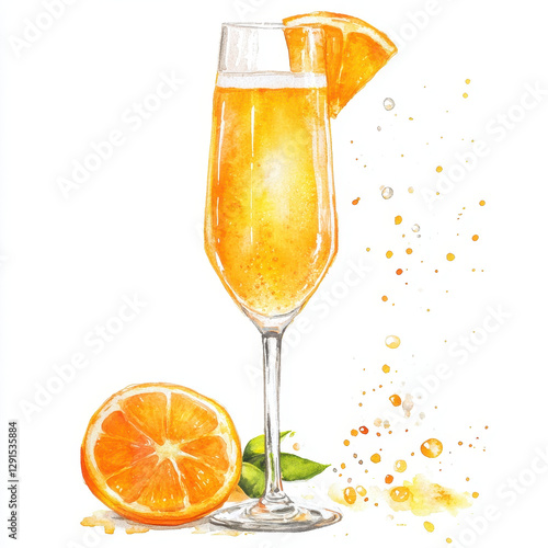 refreshing mimosa cocktail with orange slices, perfect for brunch. vibrant colors and bubbly texture create cheerful atmosphere, ideal for celebrations