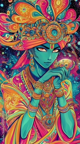 Wallpaper Mural Psychedelic Hindu Deity in Cosmic Embrace Torontodigital.ca