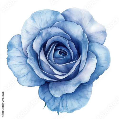beautiful indigo watercolor rose with delicate petals and intricate details, showcasing mystical and serene aesthetic. This floral artwork captures essence of nature elegance