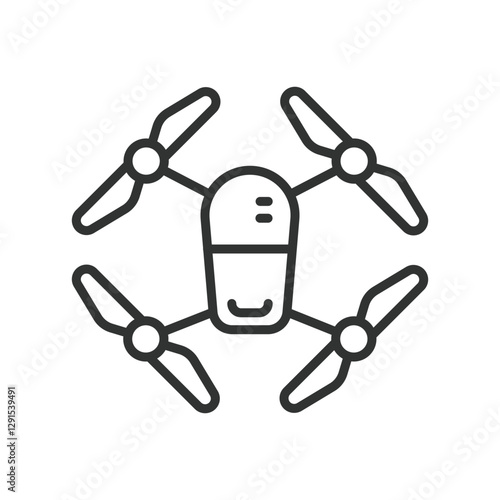 Drone, icon in line design. Drone, quadcopter, UAV, aerial photography, flying drone, remote control, drone technology on white background vector. Drone editable stroke icon