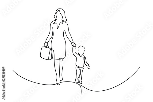 Working Mother, Child, Walking, Balance, Life, Journey, One Line, Art, Family, Bond