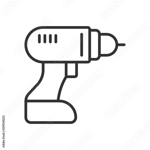 Drill, icon in line design. Drill, tool, power tool, drilling, electric drill, construction, worker on white background vector. Drill editable stroke icon