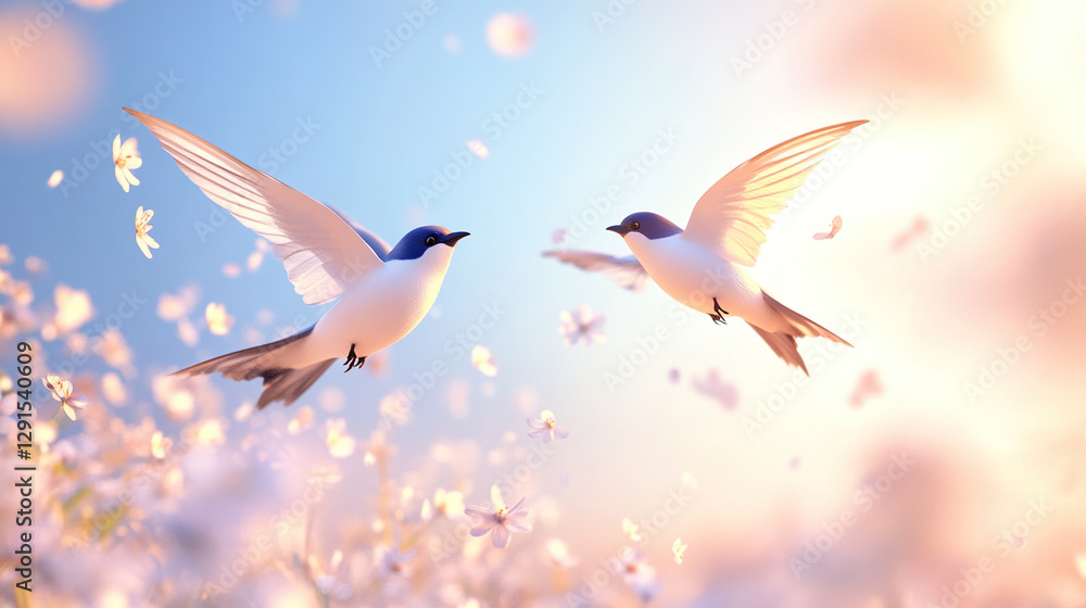 Obraz premium Swallows at Sunset