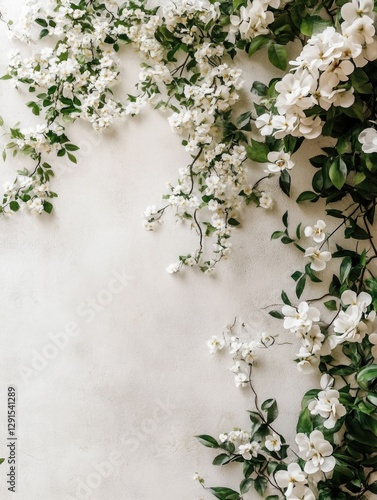 Wall decorated with white flowers