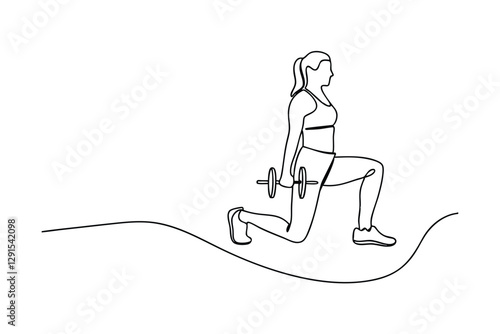Womans Fitness Workout SingleLine Drawing of Lunges with Dumbbell