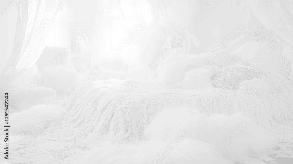 Obraz premium A white bedroom with a white bed and white pillows