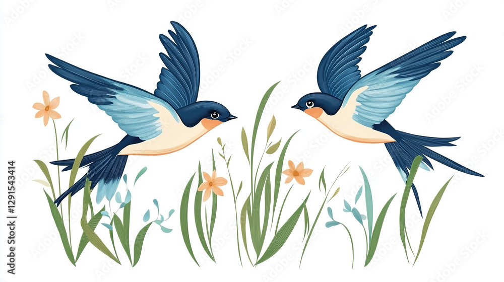 Obraz premium Swallows in the Grass