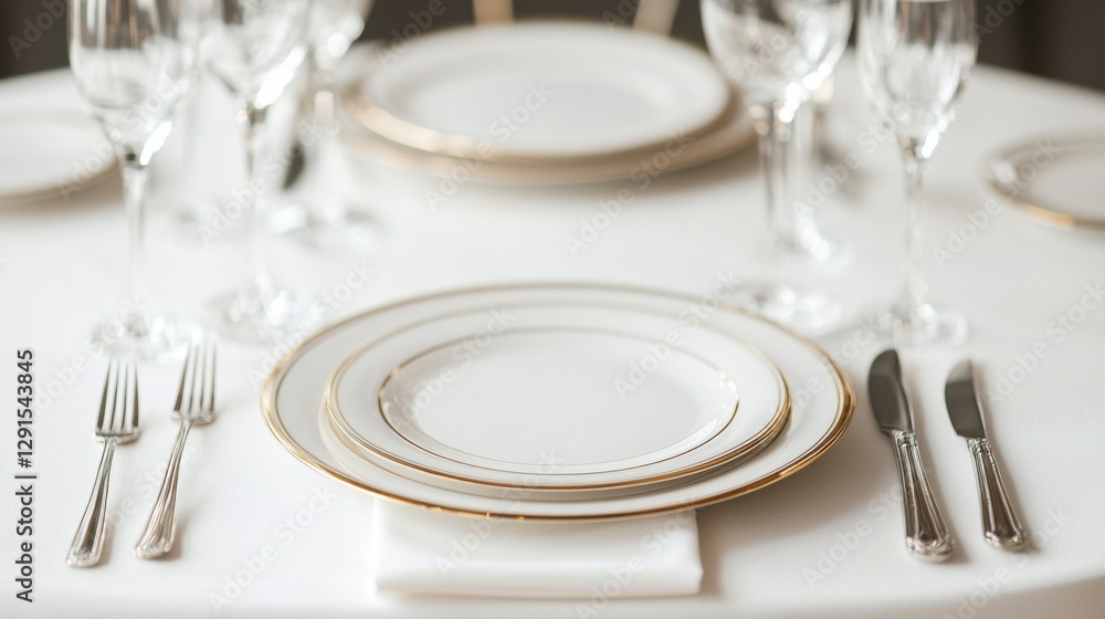 custom made wallpaper toronto digitalA beautifully set dining table featuring elegant plates, silverware, and crystal glassware, perfect for a formal meal.