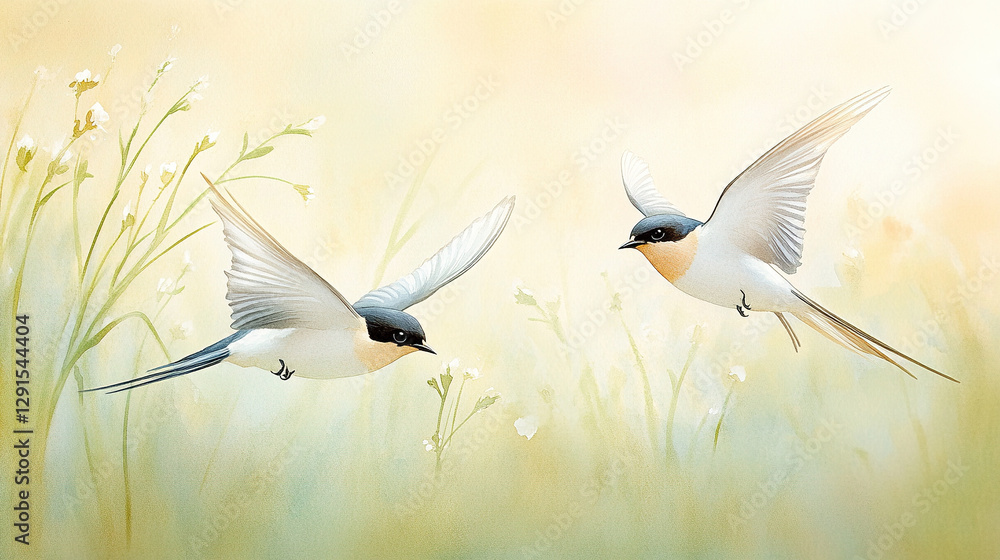 Obraz premium Swallows in the Grass