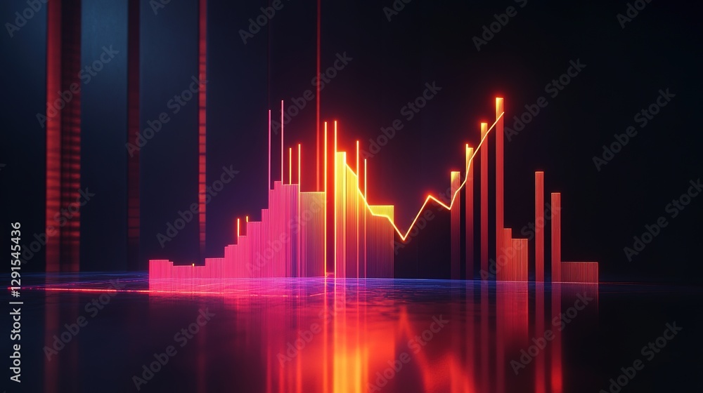 Abstract glowing graph with rising trend line symbolizing business growth and data-driven success. Abstract glowing graph with rising trend line symbolizing business growth and data-driven success.