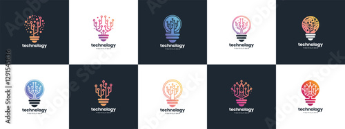 collection of smart bulb technology logo design templates. technology bulb logo icon