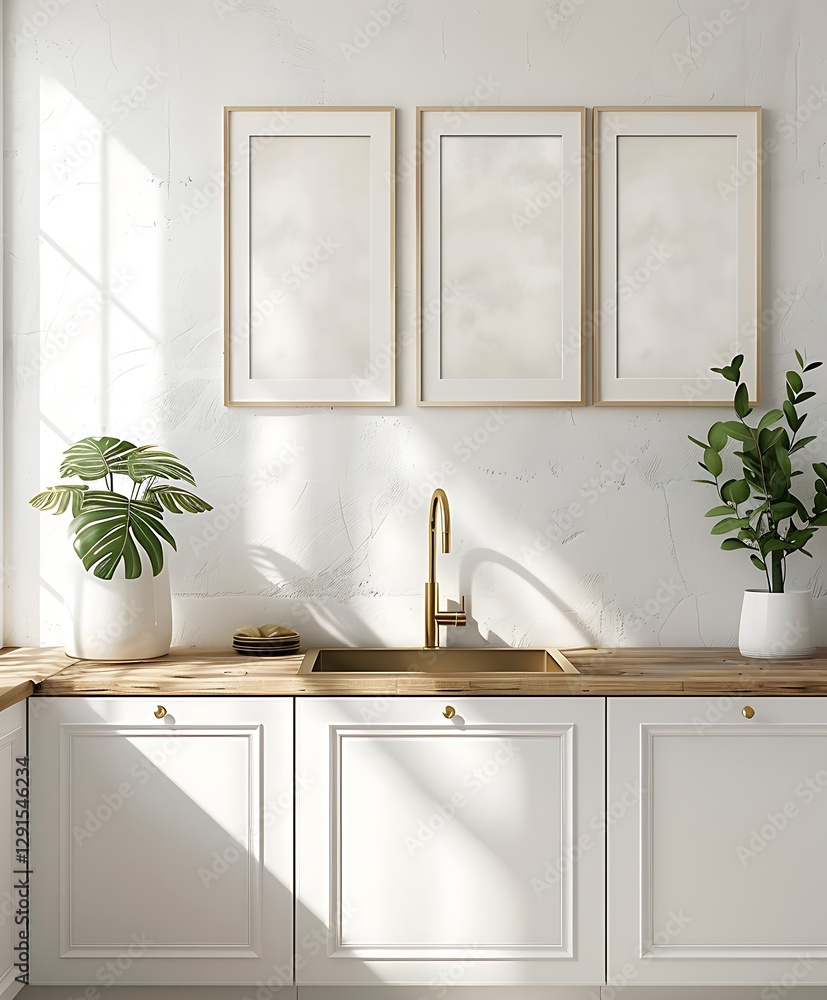 Fototapeta premium Home interior poster mock up with Beautiful Frame design living room, bedroom, wall (3d Render)