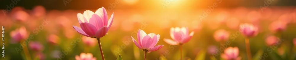 Soft pink petals unfolding in warm golden light, nature, peaceful scene, fields Soft pink petals unfolding in warm golden light, nature, peaceful scene, fields