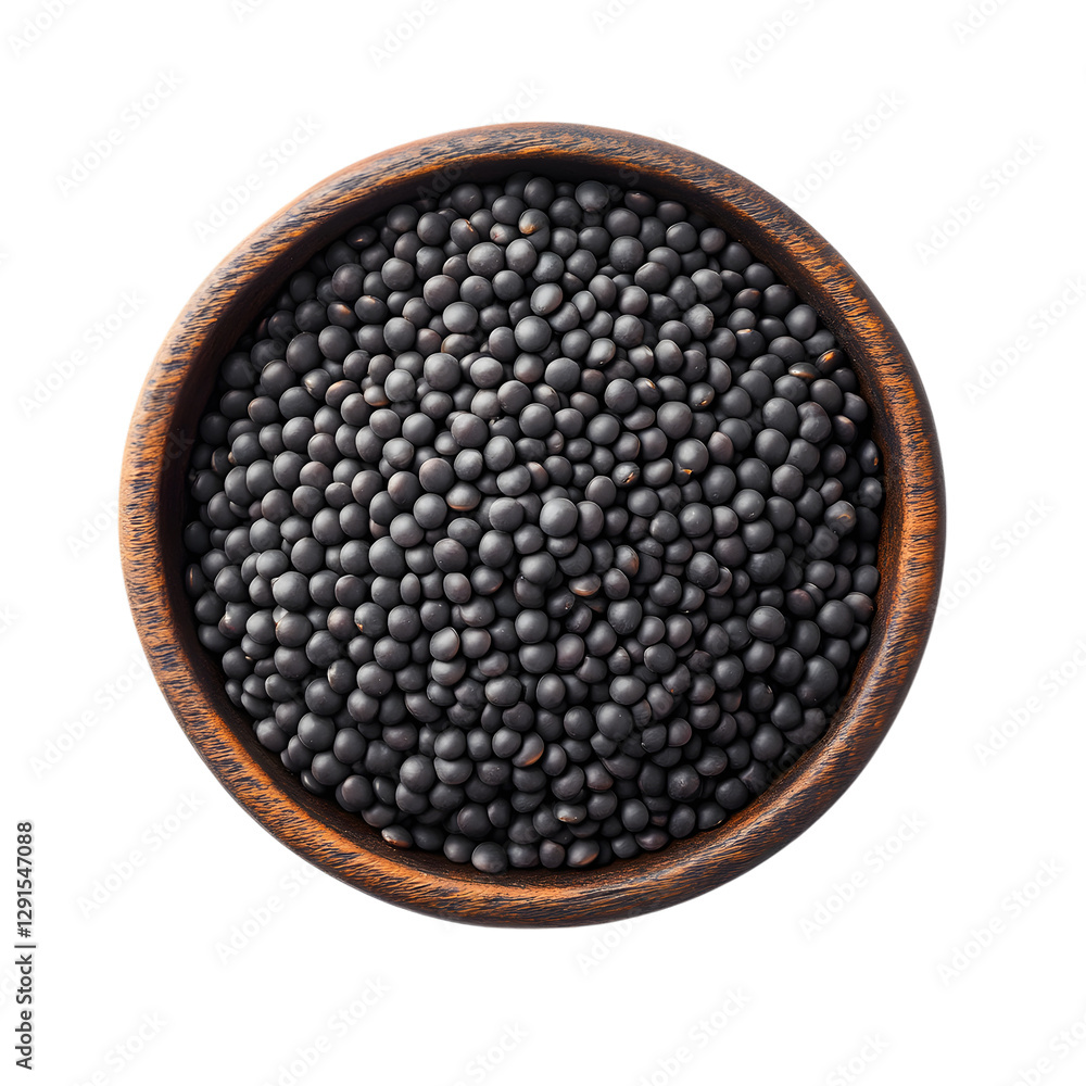 A photorealistic close-up of dark black lentils in a minimalist matte bowl, isolated on a pure white background with no shadows, capturing every intricate detail and natural gloss of the pulses. A photorealistic close-up of dark black lentils in a minimalist matte bowl, isolated on a pure white background with no shadows, capturing every intricate detail and natural gloss of the pulses.