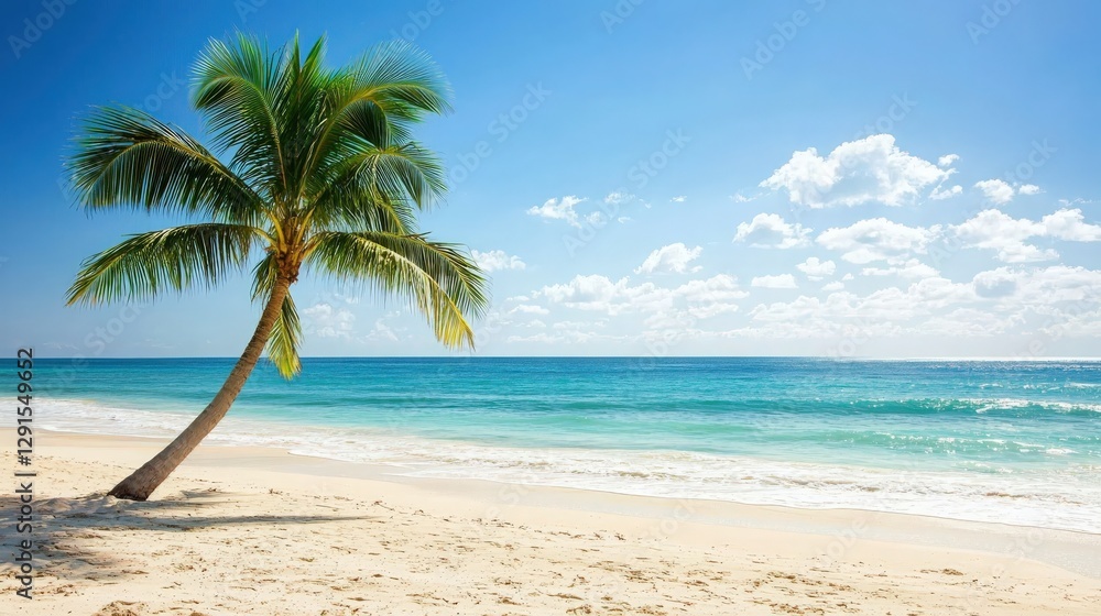 Tropical Paradise Lone Palm Tree on a Pristine Beach. Tropical Paradise Lone Palm Tree on a Pristine Beach.