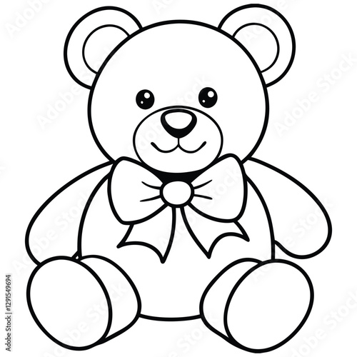 a cute teddy bear sitting with a big bow tie simple line art vector