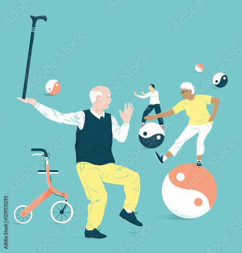 group of senior people in balance, aging gracefully