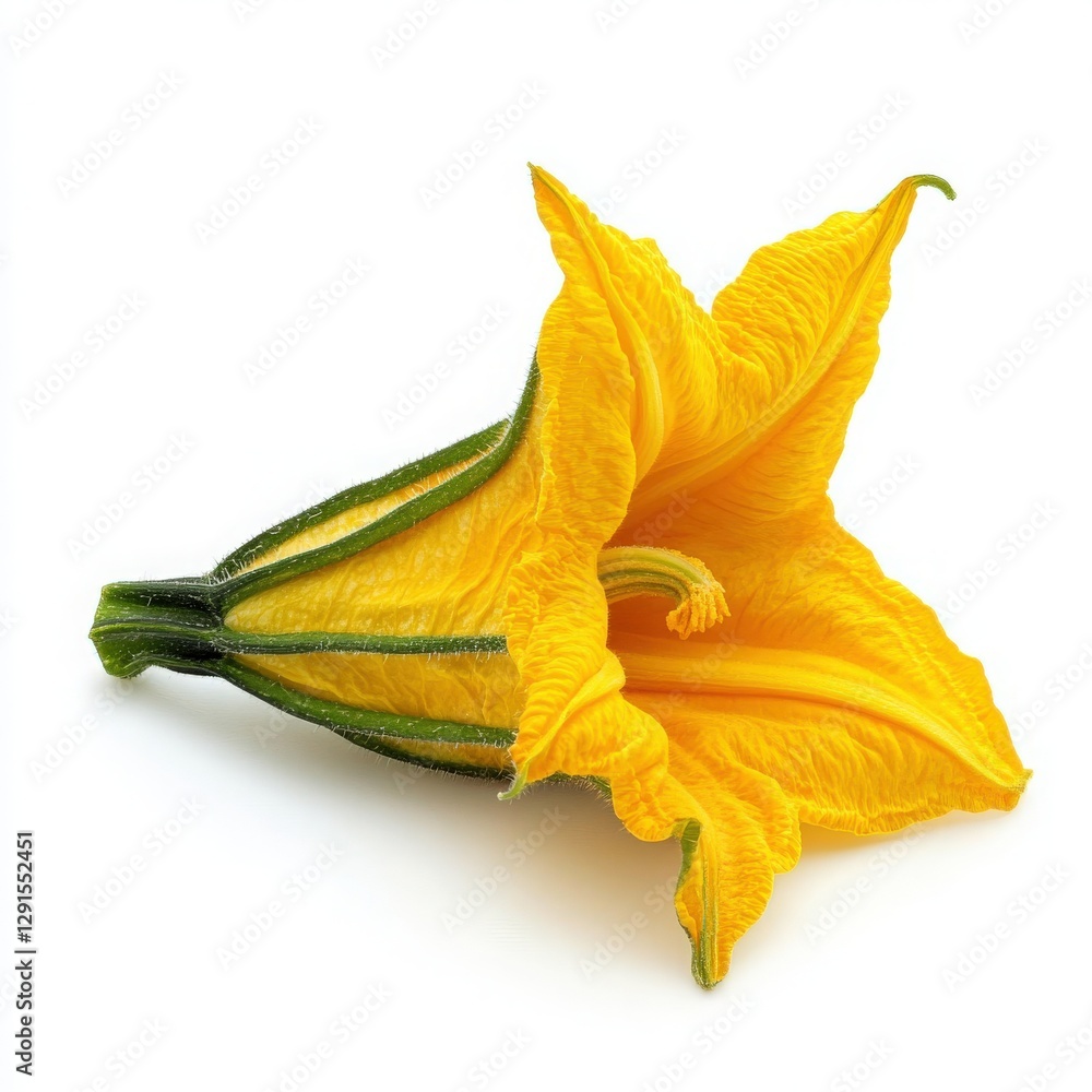Fototapeta premium Vibrant Yellow Squash Blossom Close up on White Background