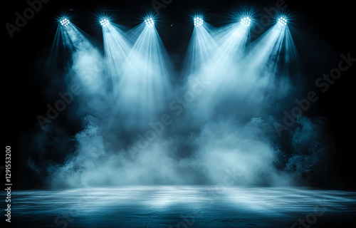 Wallpaper Mural dramatic dark stage illuminated by bright spotlights and fog Torontodigital.ca