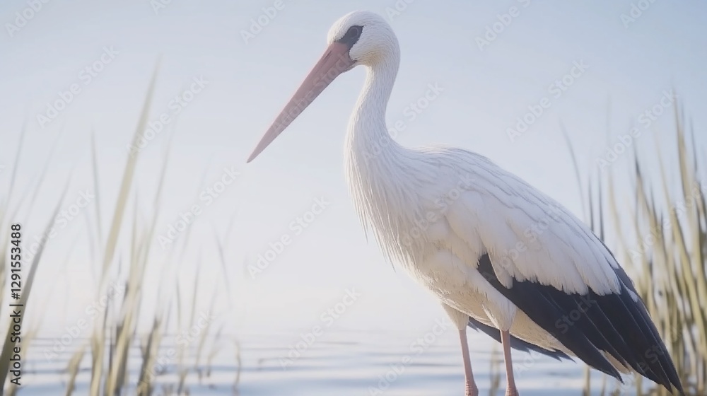 Obraz premium White stork wetland sunrise nature wildlife